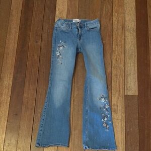 Abercrombie Kids Light Blue Flare Jeans with Floral Embroidery girls 11-12
